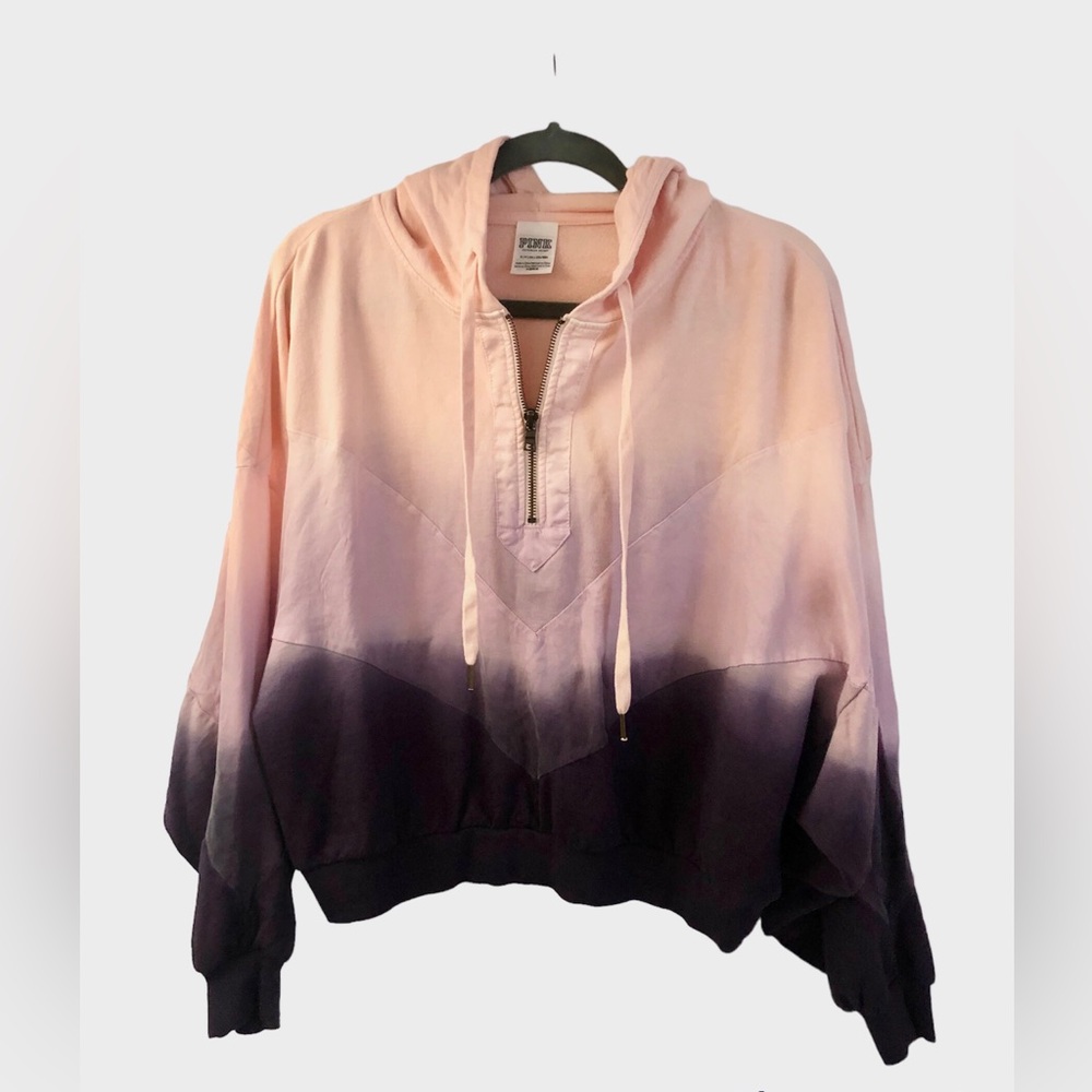PINK Victoria’s Secret Pink and Purple Oversized Cropped Hoodie. Size: Small